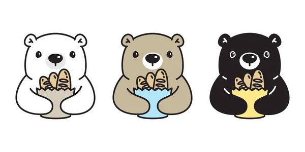 Bear Pictogram Vector Teddy Ijsbeer Brood Eten Voedsel Logo Cartoon — Stockvector