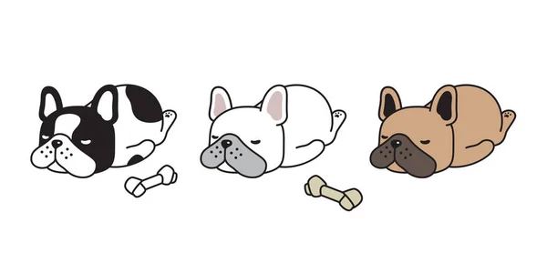 Cão Vetor Francês Bulldog Ícone Dormindo Osso Cartoon Personagem Filhote —  Vetores de Stock