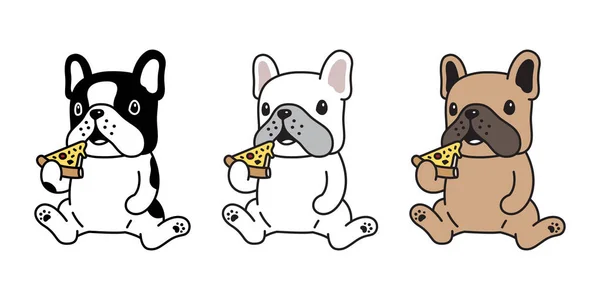 犬ベクトルフレンチブルドッグアイコンピザ食べる漫画キャラクター子犬ロゴイラスト落書き — ストックベクタ