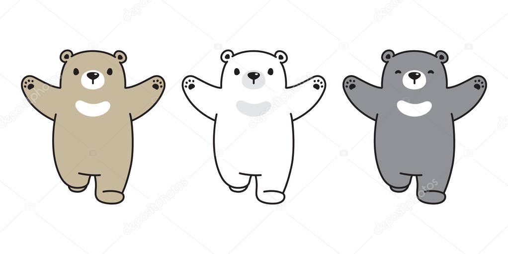 Bear icon vector teddy polar bear running logo teddy cartoon character illustration doodle