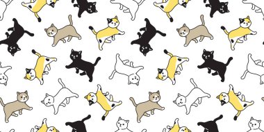 kedi dikişsiz desen vektör kedi yavrusu calico yürüyüş karikatür eşarp izole kiremit arka plan tekrar duvar kağıdı doodle illüstrasyon