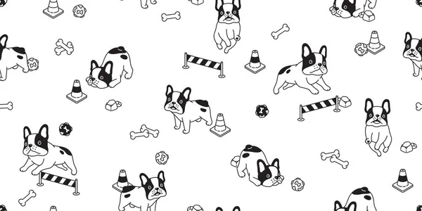 Σκύλος Χωρίς Ραφές Μοτίβο Διάνυσμα Γαλλικό Μπουλντόγκ Κόκαλο Μπάλα Παιχνίδι — Διανυσματικό Αρχείο