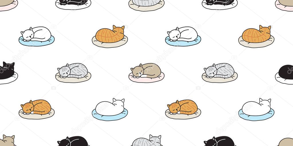cat seamless pattern vector kitten calico sleeping pillow scarf isolated cartoon tile wallpaper repeat background illustration design