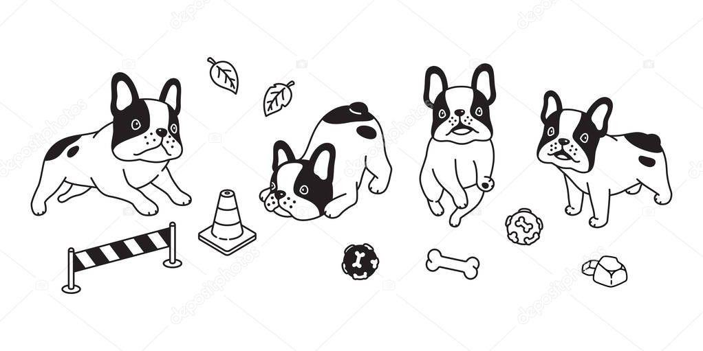 dog vector french bulldog icon bone toy ball cartoon character symbol illustration design