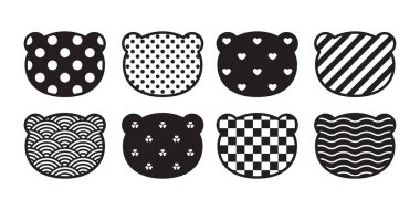 Ayı vektör simgesi kutup ayısı baş logosu polka nokta kontrol desen kalp sevgililer japon dalga teddy sembolü çizgi film karakter doodle illüstrasyon tasarım