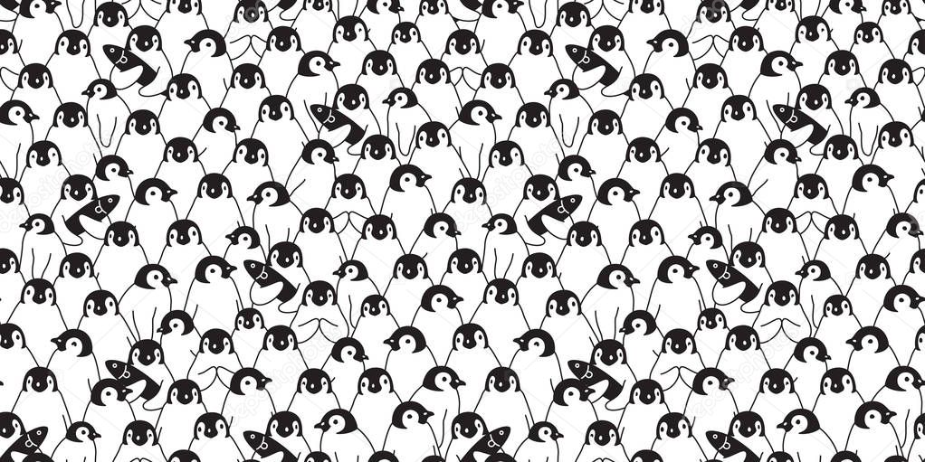 penguin Seamless pattern vector bird cartoon polar bear scarf isolated repeat wallpaper tile background illustration doodle design white