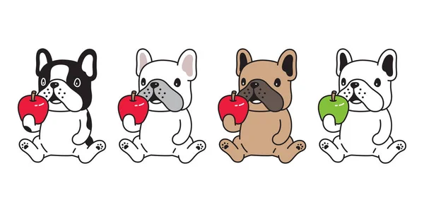 Hond Vector Franse Bulldog Pictogram Apple Cartoon Karakter Symbool Illustratie — Stockvector