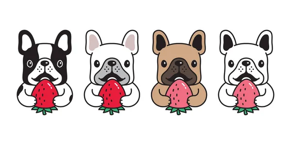 Hond Vector Franse Bulldog Pictogram Aardbei Cartoon Karakter Symbool Doodle — Stockvector