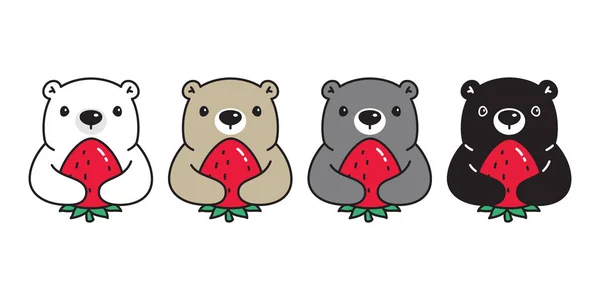 Bear Vektor Ikon Isbjörn Teddy Strawberry Logo Tecknad Karaktär Doodle — Stock vektor