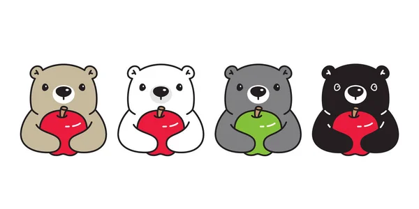 Bear Vector Pictogram Ijsbeer Teddy Apple Logo Cartoon Karakter Doodle — Stockvector