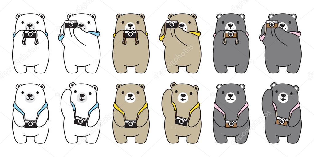 Bear vector icon polar bear camera cartoon character logo illustration doodle design