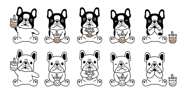 Chien Vecteur Français Bulldog Boba Thé Bulle Lait Thé Icône — Image vectorielle