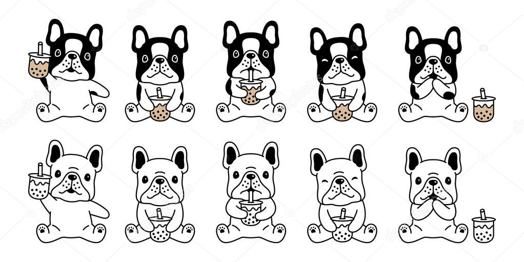 Dog vector french bulldog Boba tea bubble milk tea icon cartoon character symbol illustration doodle white design