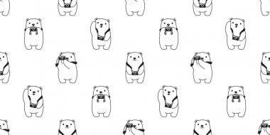 Ayı dikişsiz desen vektör kutup ayısı kamera eşarp izole tekrar duvar kağıdı fayans arka plan karikatür karalama illüstrasyon beyaz tasarım