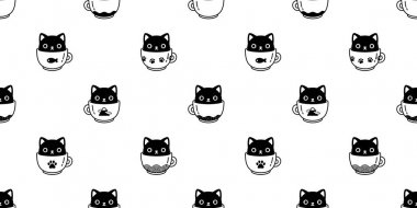 kedi dikişsiz desen kitten vektör kahve fincanı calico cins eşarp izole japon karikatür kiremit duvar kağıdı tekrar arka plan illüstrasyon tasarımı