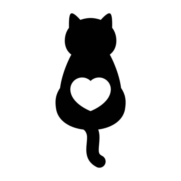 Gato Cráneo Icono Vector Corazón Logo Valentine Gatito Símbolo Carácter — Vector de stock