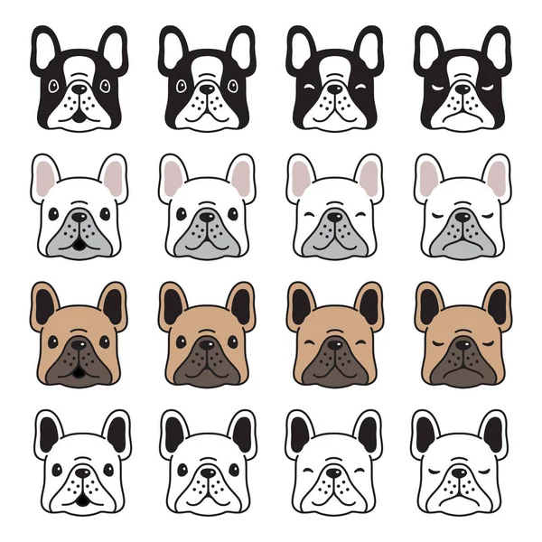 Hund Vektor Französisch Bulldogge Symbol Gesicht Emotion Cartoon Charakter Symbol — Stockvektor