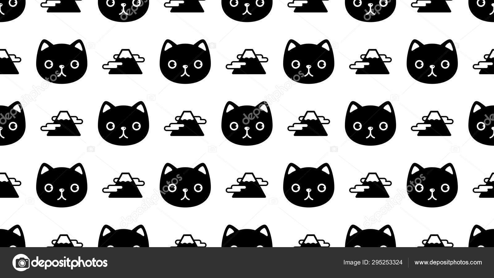 Chat Sans Couture Pattern Chaton Tête Face Fuji Montagne