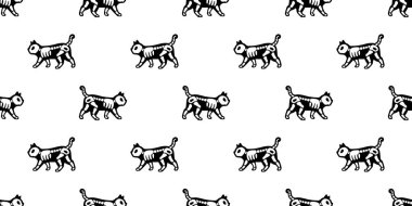 kedi dikişsiz desen vektör Halloween kedi yavrusu kafatası kemik iskelet karikatür karakter illüstrasyon doodle tasarım