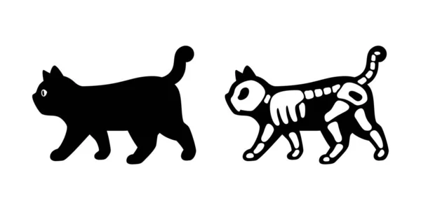 Kočičí Vektor Halloween Ikona Koťat Lebka Logo Kostlivec Symbol Kreslený — Stockový vektor
