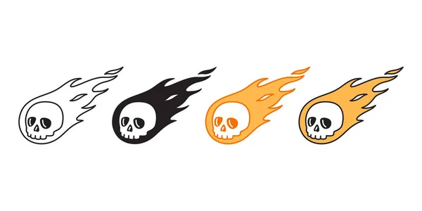 Cráneo Fuego Vector Halloween Icono Logotipo Símbolo Pirata Hueso Fantasma — Vector de stock