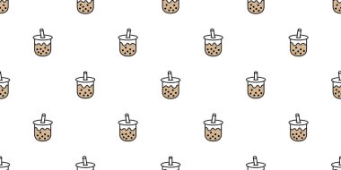 Boba çay dikişsiz desen vektör kabarcık süt çay eşarp izole tekrar duvar kağıdı fayans arka plan illüstrasyon doodle tasarım