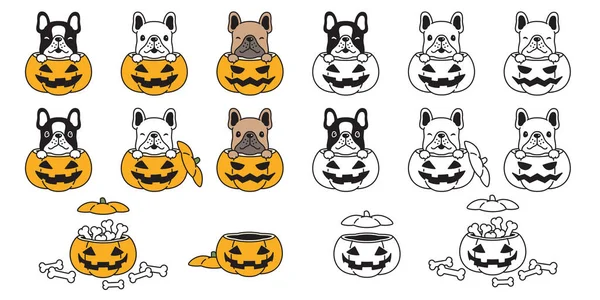 Hund Vektor Französisch Bulldogge Kürbis Halloween Knochen Symbol Logo Symbol — Stockvektor