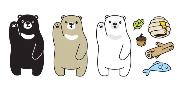 Urso Vetor Urso Polar Ícone Mel Peixe Bolota Logotipo Desenho — Vetor de Stock