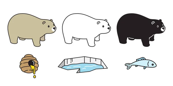 Oso Vector Polar Oso Icono Miel Peces Dibujos Animados Símbolo — Vector de stock