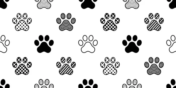 Dog Paw Seamless Pattern Vector Footprint Checked Polka Dot Heart — Stock Vector