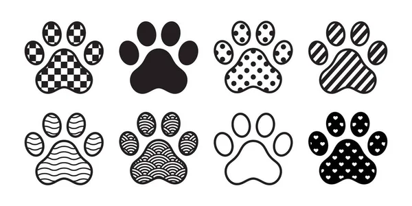 Dog Paw Vector Icon Footprint Checked Pattern Polka Dot Heart — Stock Vector