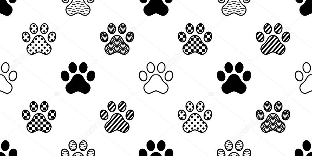 dog paw seamless pattern vector footprint checked polka dot heart stripes french bulldog cartoon scarf isolated repeat wallpaper tile background illustration doodle design