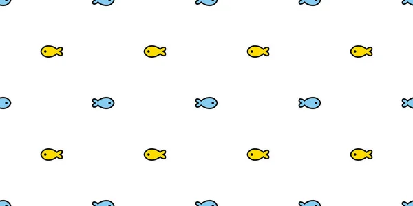 Fisk Sömlösa Mönster Vektor Tonfisk Doodle Tecknad Haj Lax Scarf — Stock vektor