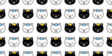 kedi dikişsiz desen vektör kedi yavrusu balık eşarp izole tekrar arka plan karo duvar kağıdı karikatür karalama illüstrasyon tasarımı