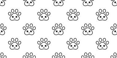 köpek pençe dikişsiz desen ayak izi vektör fransız bulldog gülümseme yüz karikatür eşarp izole tekrar duvar kağıdı fayans arka plan illüstrasyon doodle tasarım