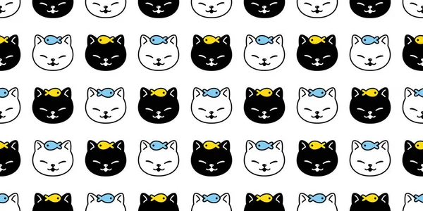 kedi dikişsiz desen vektör kedi yavrusu balık eşarp izole tekrar arka plan karo duvar kağıdı karikatür karalama illüstrasyon tasarımı