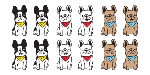 Chien Vecteur Français Bulldog Icône Assis Écharpe Personnage Dessin Animé — Image vectorielle