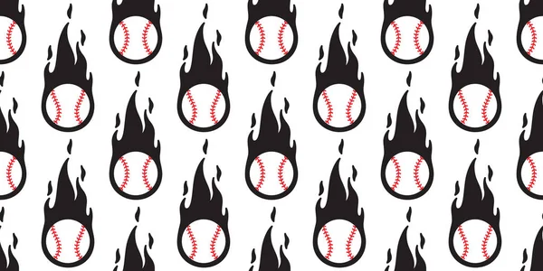 Baseball Fire Seamless Pattern Vector Softball Sport Cartoon Scarf Isolated — Stock Vector