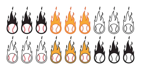 Baseball Vektor Symbol Feuer Ball Logo Softball Sport Cartoon Charakter — Stockvektor