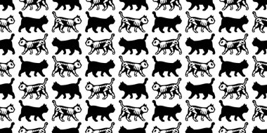 kedi dikişsiz desen Halloween vektör kedi kafatası kemik iskelet karikatür karikatür eşarp izole tekrar duvar kağıdı fayans arka plan illüstrasyon doodle tasarım