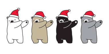 Bear Noel vektör Dab dans simgesi kutup ayısı Noel Baba şapka logo çizgi film karakter doodle illüstrasyon tasarımı