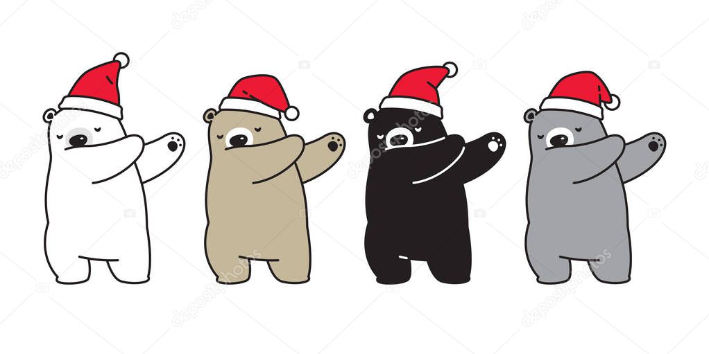 Bear Christmas vector Dab dance icon polar bear Santa Claus hat logo cartoon character doodle illustration design