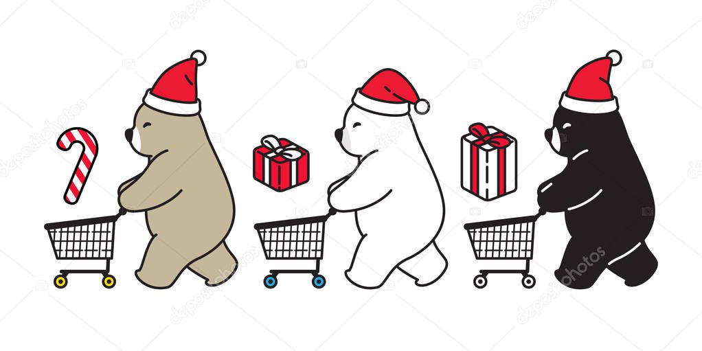 Bear vector Christmas icon polar bear Santa Claus hat candy cane logo cartoon character gift box doodle illustration design