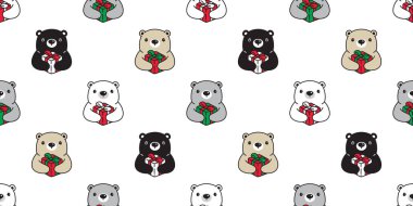 Ayı dikişsiz desen Noel vektör kutup ayısı Hediye kutusu Noel Baba şapka eşarp izole karikatür tekrar arka plan karo duvar kağıdı illüstrasyon doodle tasarım