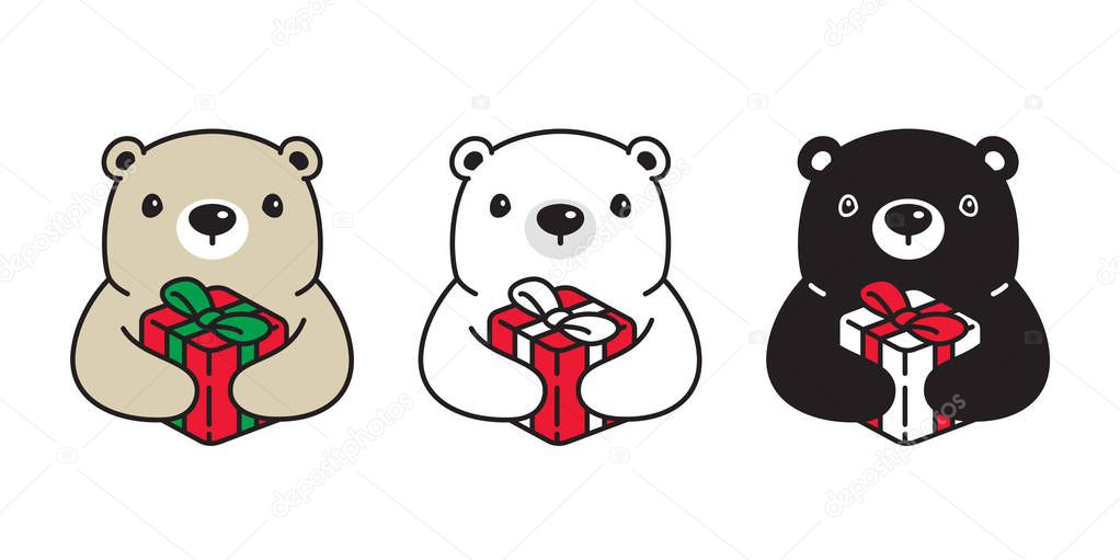 Bear vector Christmas polar bear Santa Claus hat icon gift box cartoon character logo symbol illustration doodle design
