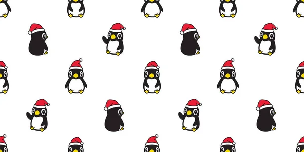 Pingvin Sömlös Mönster Jul Vektor Santa Claus Hatt Scarf Isolerad — Stock vektor