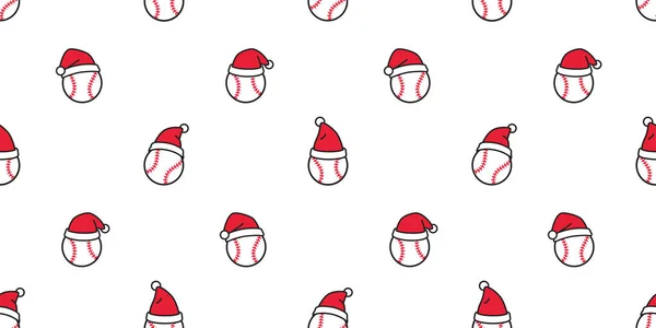 棒球无缝图案圣诞矢量圣诞帽垒球运动卡通围巾孤立重复墙纸瓷砖背景图涂鸦设计 — 图库矢量图片
