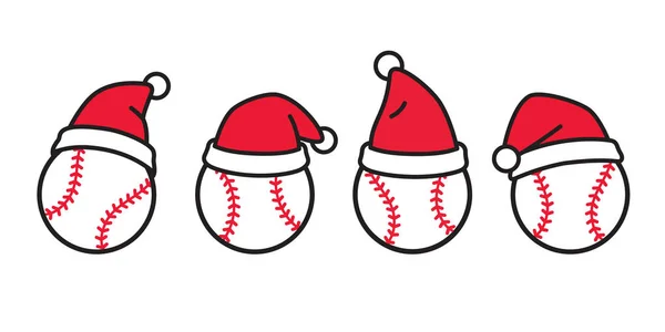 Baseball Vecteur Noël Icône Père Noël Chapeau Logo Softball Sport — Image vectorielle