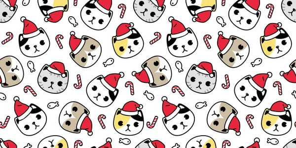 cat seamless pattern Christmas vector Santa Claus hat kitten head candy cane  cartoon scarf isolated repeat wallpaper tile background illustration doodle  design - Stock Image - Everypixel