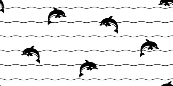 Delphin Nahtlose Muster Fisch Vektor Hai Thunfisch Doodle Karikatur Lachswal — Stockvektor